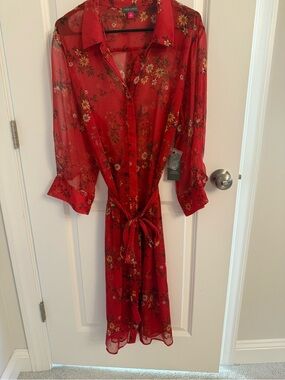 Red Floral Sheer Kimono